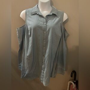 Denim & Co Women’s Jean Cold Shoulder Denim Button Up 2X Western Casual Festival